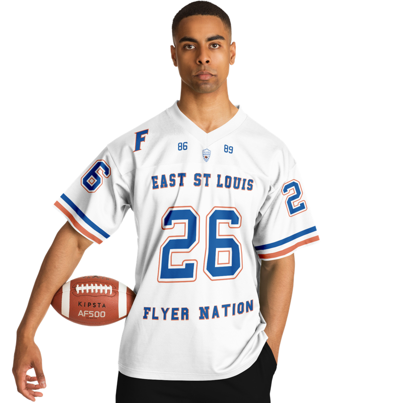 Custom football jersey with East St. Louis Flyer Nation design